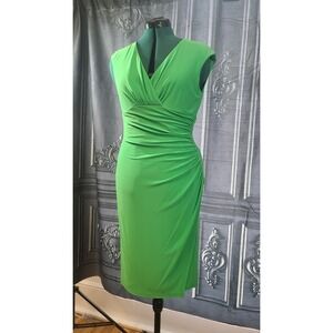 Ralph Lauren Green Ruched Faux Wrap‎ Dress size 6